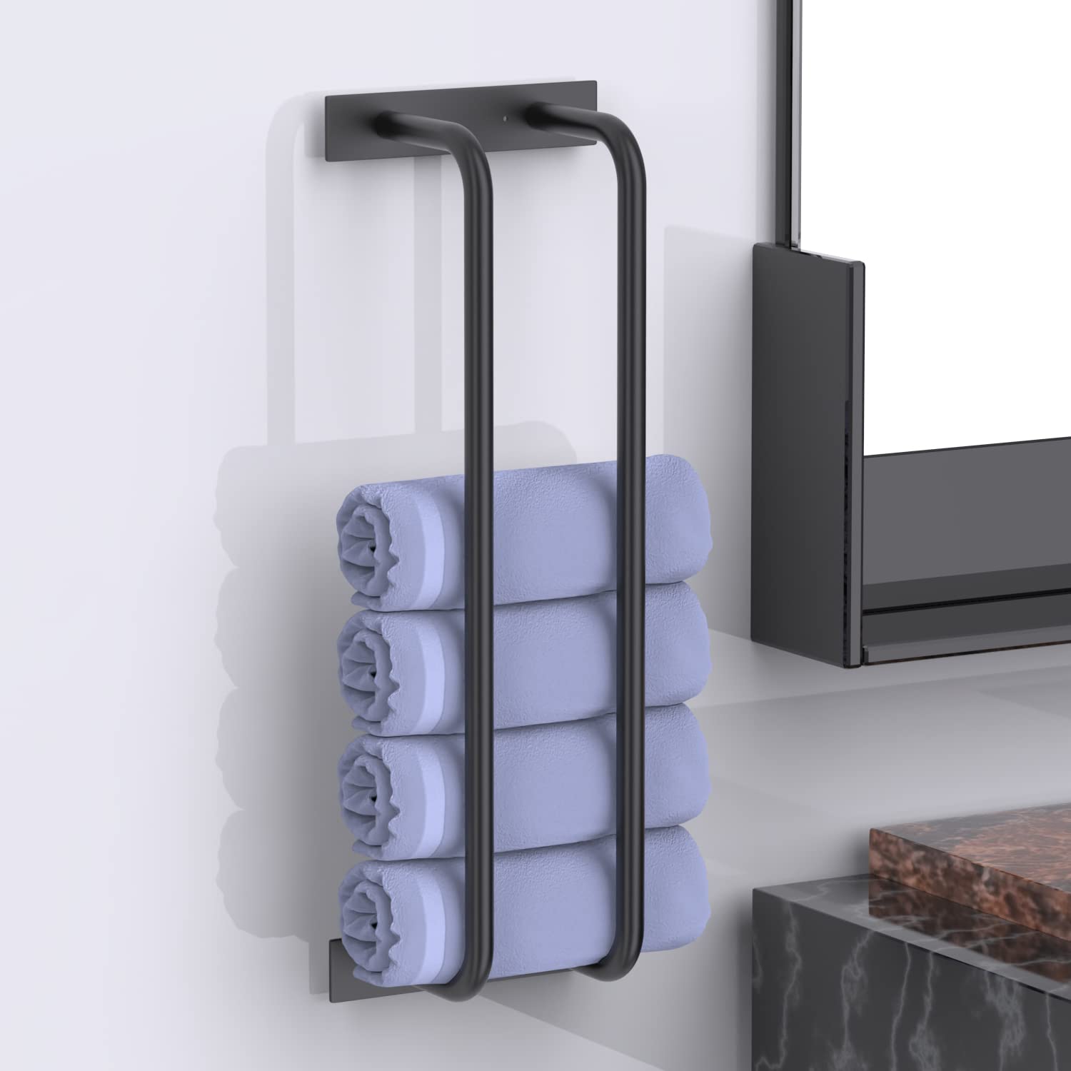 HUFEEOH Towel Racks for Bathroom Wall Mounted, Matte Black Wall Towel Rack for Rolled Towels, SUS304 Stainless Steel Towel Storage Rack Bathroom Towel Storage Used for Folding Large Towels