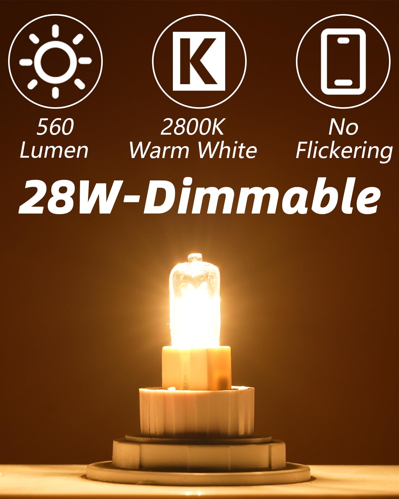 Vanke G9 Halogen Light Bulb 28W, Dimmable Capsule Bulbs Warm White 2800K, Energy Saver No Flicker Bulb, 560 Lumen, 10-Pack - Image 4