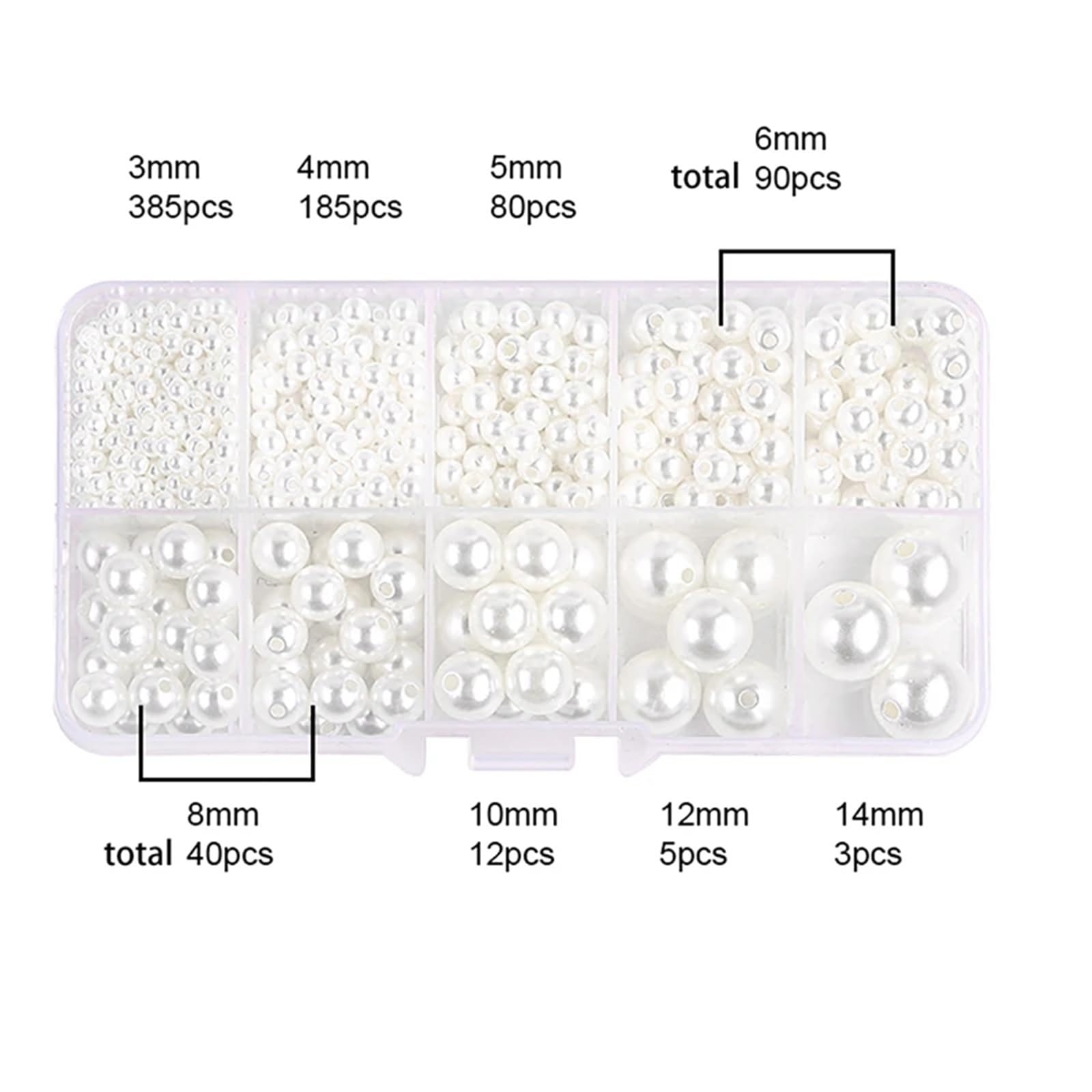 10 cajas de perlas de imitación de ABS de 3 a 14 mm para hacer joyas hechas a mano, materiales adecuados para collares, pulseras | Cuentas de perlas versátiles para collares, pulseras y proyectos de manualidades. (Blanco)