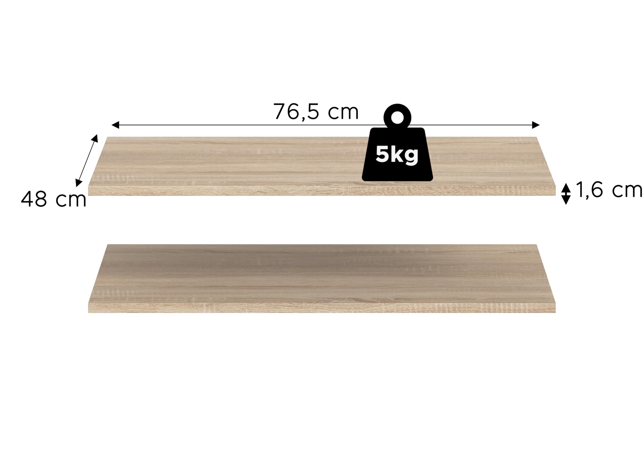 xonox.home – Set di 2 ripiani Copenaghen, 2 x 77 x 48 cm, in rovere Sonoma, 2 ripiani/mensole per armadio a 2 ante, accessori extra large