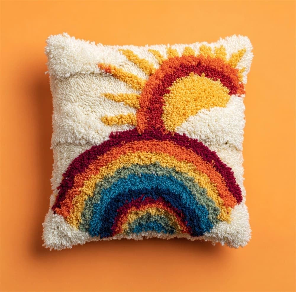 FWRTYCB Latch Hook Pillow Kits for Adults Sun Rainbow Knitting Kits Cushio