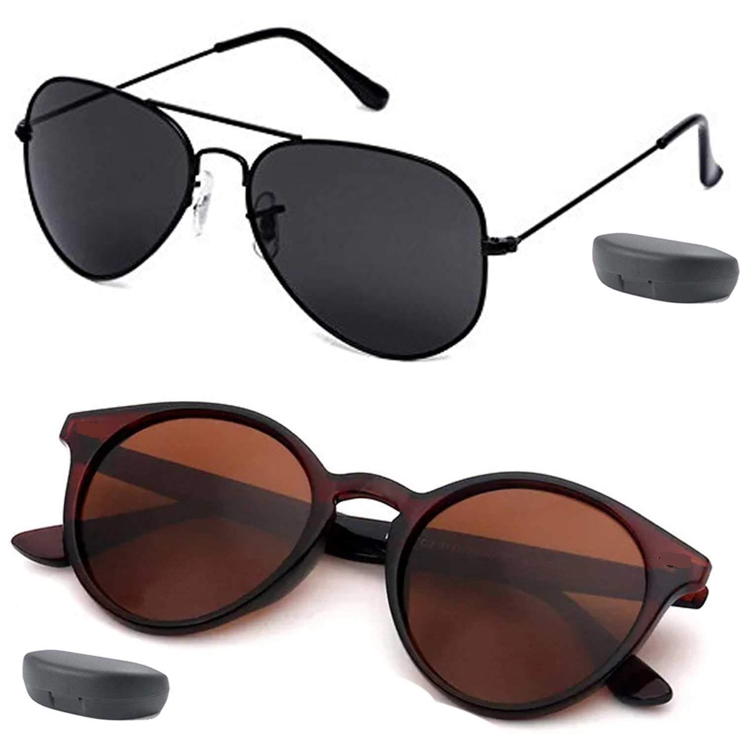 Y&S Unisex UV Protected Sunglasses For Mens Womens In Black And Brown Combo Of 2 Man Woman Sun glasses Goggles Set (M47A-TF70-4CXW)