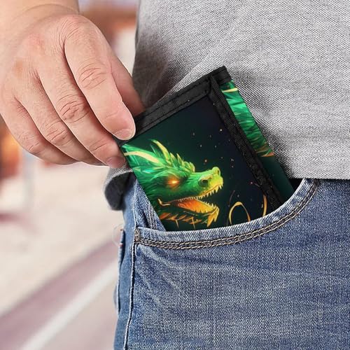 Green Dragon Trifold Wallet Coin Purse With 8 Card Slots Credit Card Holder Divided Billfold Wallet 6