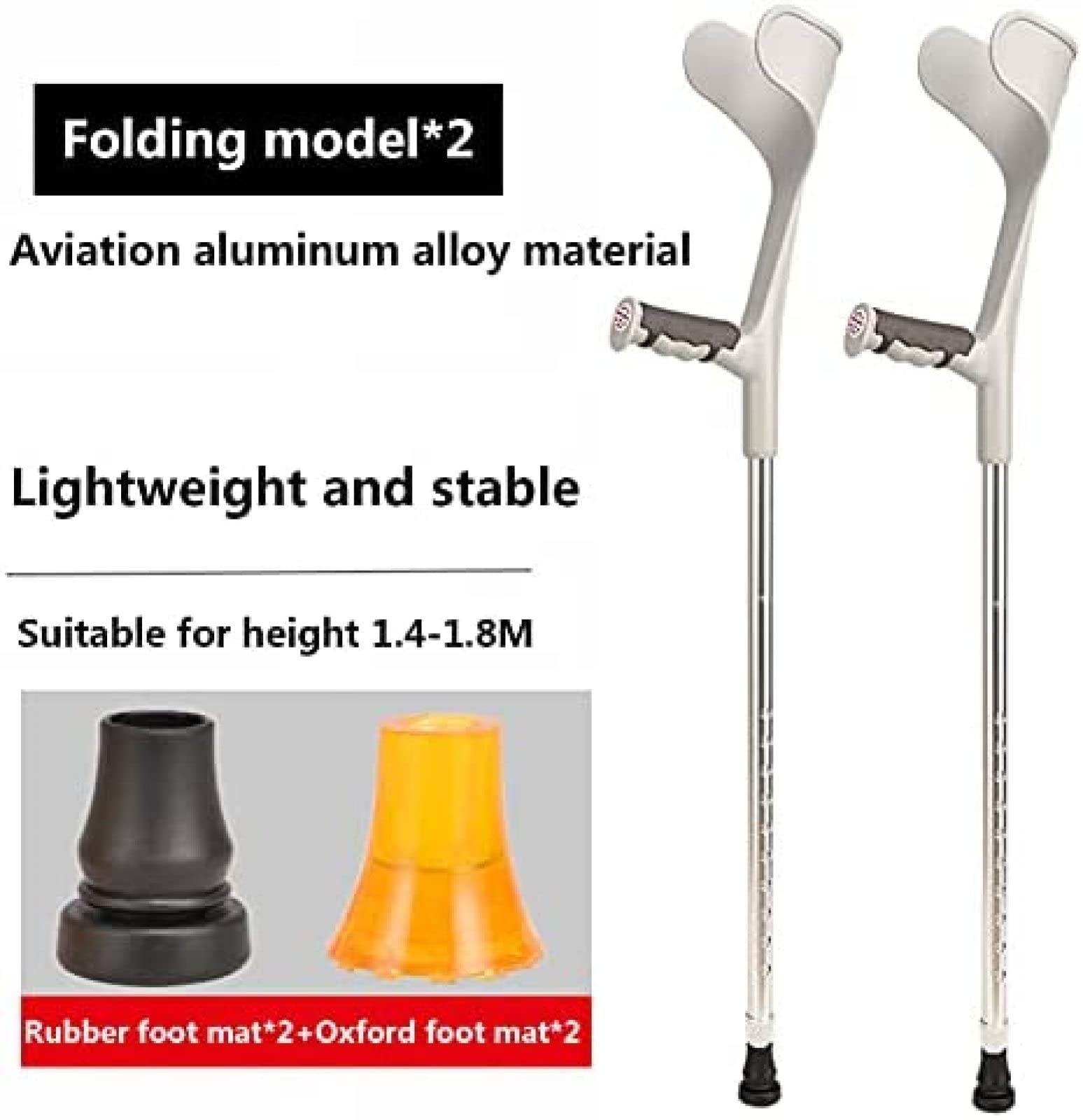 Muletas de rehabilitación plegables para ancianos, muletas ergonómicas de aluminio antideslizantes con soporte para el brazo