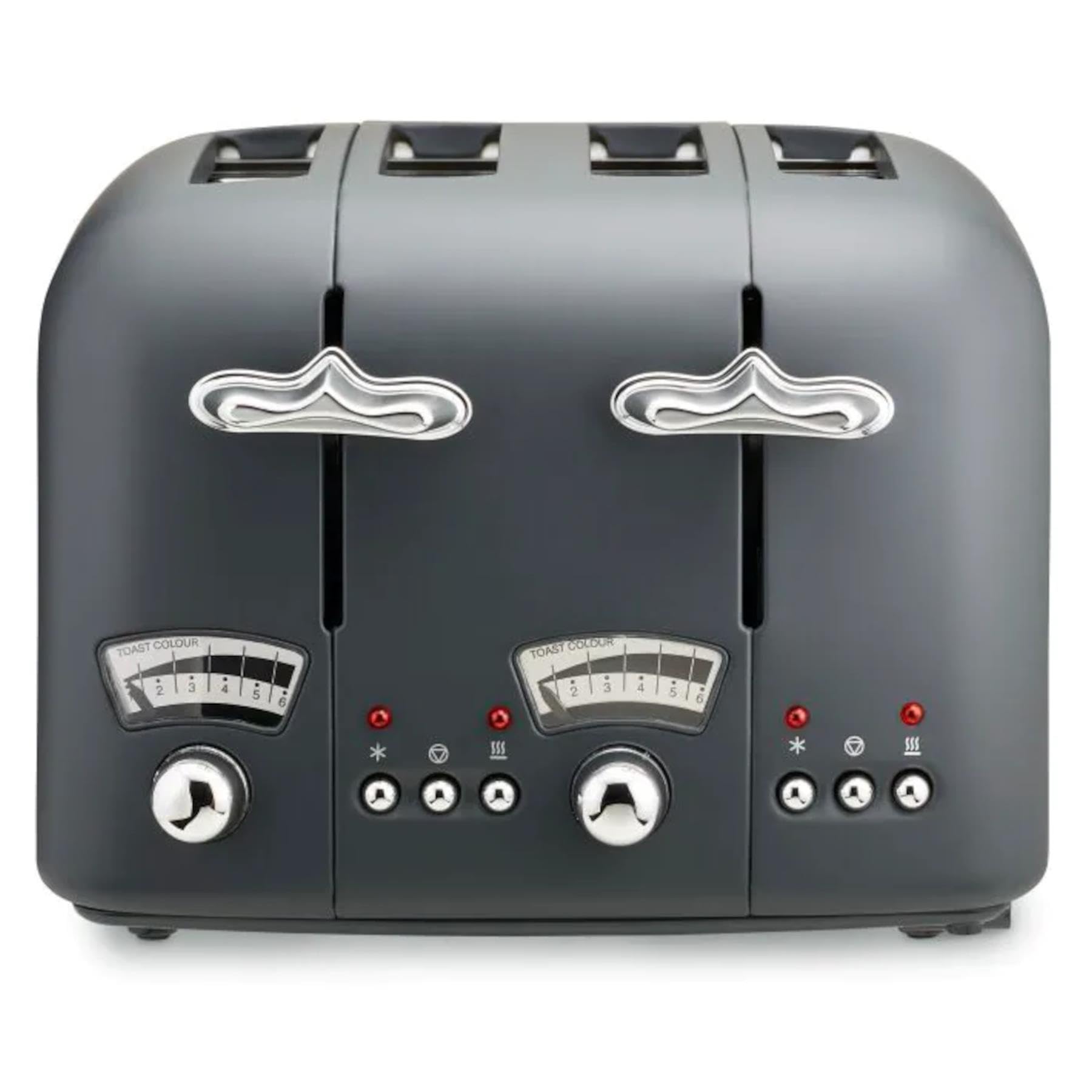 De'Longhi DL3026 4 Slice Toaster - Argento Silva Grey - Retro 1950s Style - Electronic Controls - Variable Browning