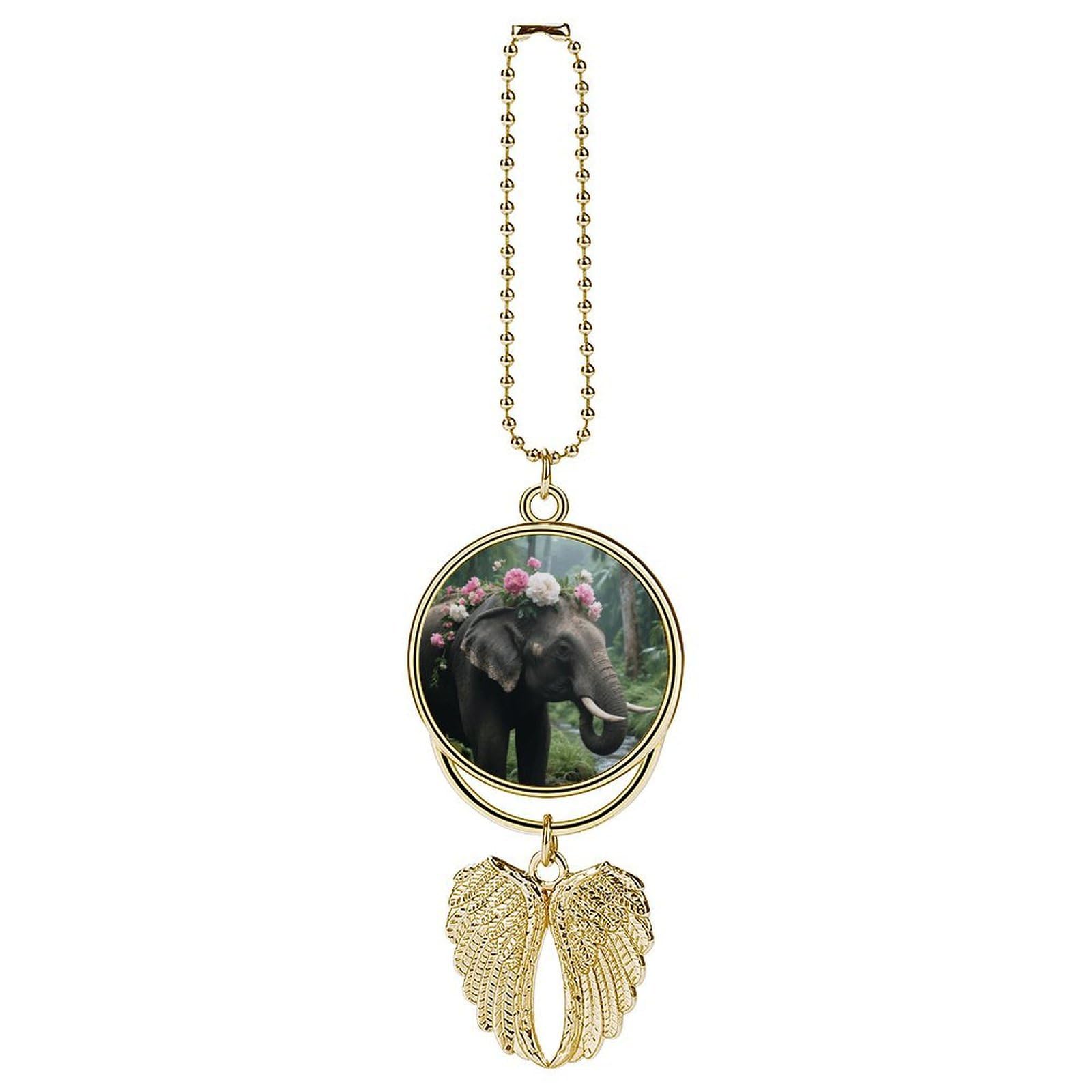 Flower Elephant Car Pendant Car Rearview Mirror Pendant Custom Photo Car Hanging Ornament Car Rear View Mirror Hanging Accessories Angel Wing Car Charm Gift for Men Women
