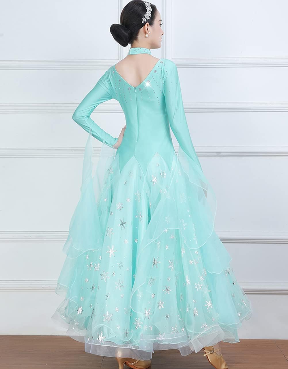 RIKOUZY] 社交ダンスドレス ラインストーン お花柄モチーフ 社交ダンス