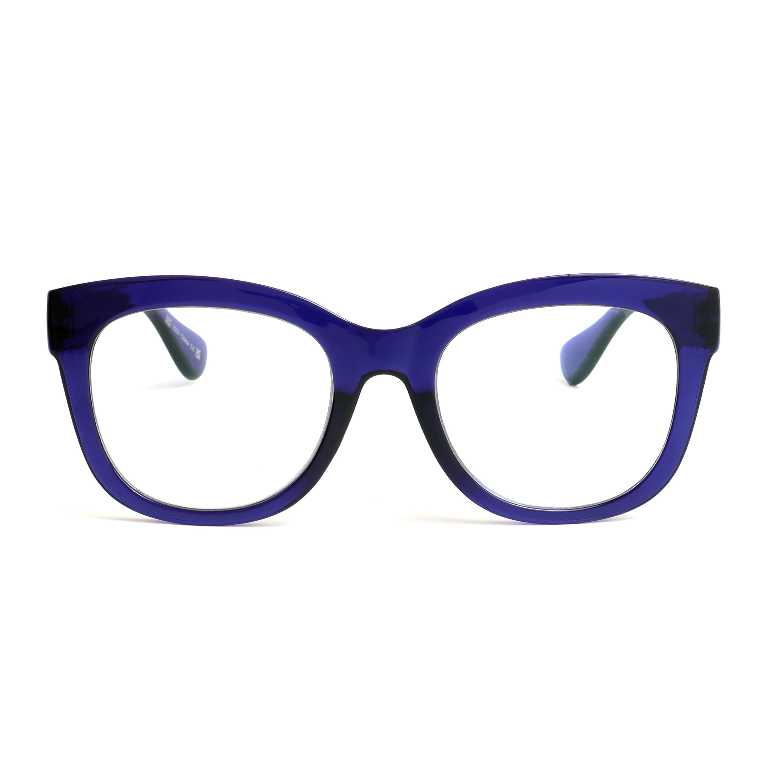 OPULIZE BIG Blue Light Blocking Reading Glasses - Bold Round Fashion Frame - Anti-Glare Anti-Reflective Computer Gaming - UV & Eyestrain Protection - Indigo Blue - Mens Womens +2.00