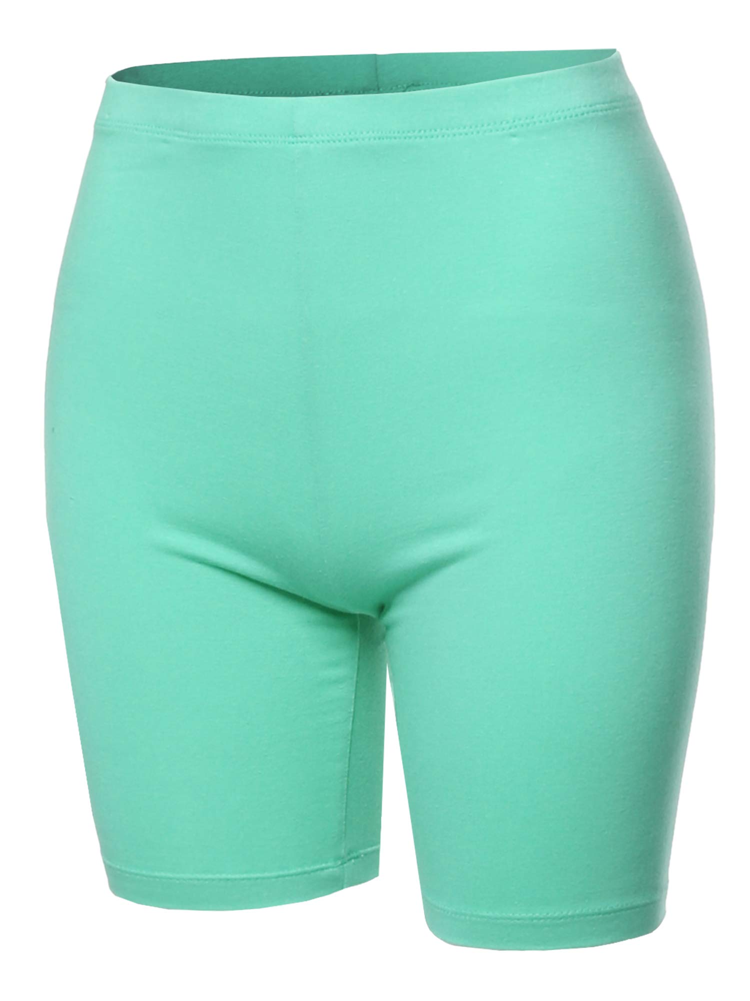 Women's Basic Solid Premium Cotton Mid Thigh High Rise Biker Bermuda Shorts