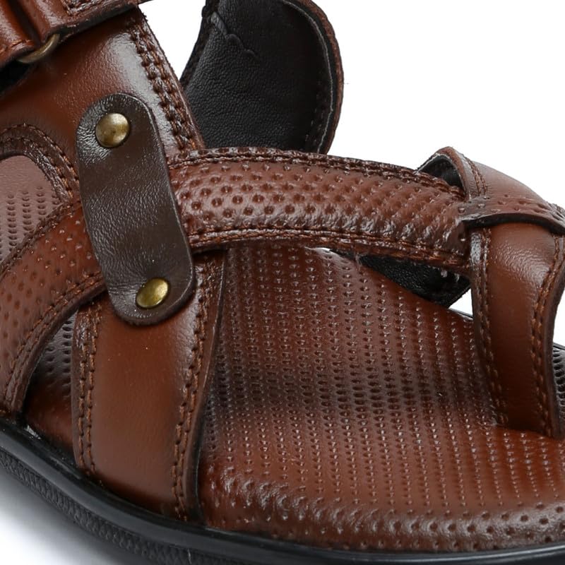 Image of Zoom Shoes Genuine Leather Casual Toe Ring Slippers For Men | Anti-slip Sole & Cushioned Insole For Everyday Comfort