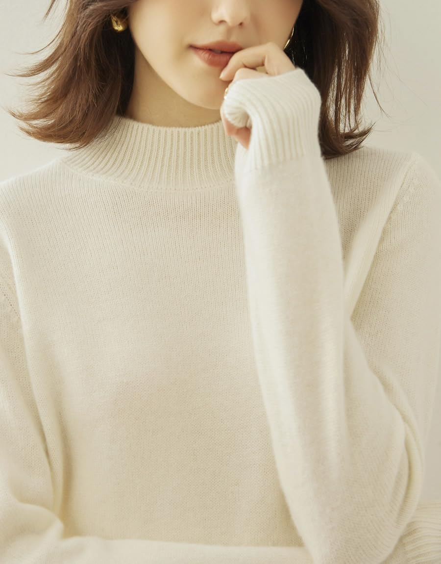 DISSA RMS3371 - Maglione da donna in cashmere con colletto alto, a maniche lunghe, in lana di cachemire tinta unita, sottile
