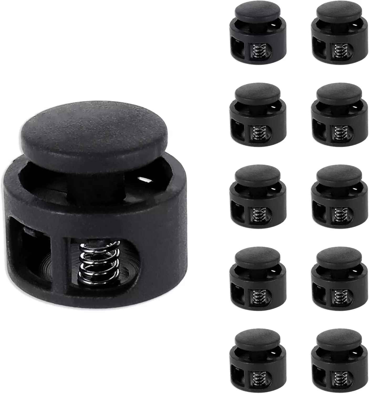 10Pcs Black Shoe Lace Tie Locks Double Hole Drawstring Stopper Fastener Elastic Drawstring Toggle Stopper Fastener for Shoelaces Paracord Clothing Bag - Image 8