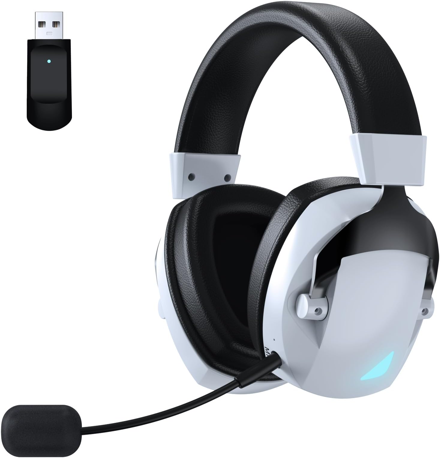 Wireless Gaming Headset for PS5, PS4, PC, Nintendo Switch, 2.4GHz USB Gaming Headphones, Bluetooth 5.3, 50H Battery, Noise Canceling Microphone, ONLY 3.5mm Wired Mode for Xbox Series-Black and White