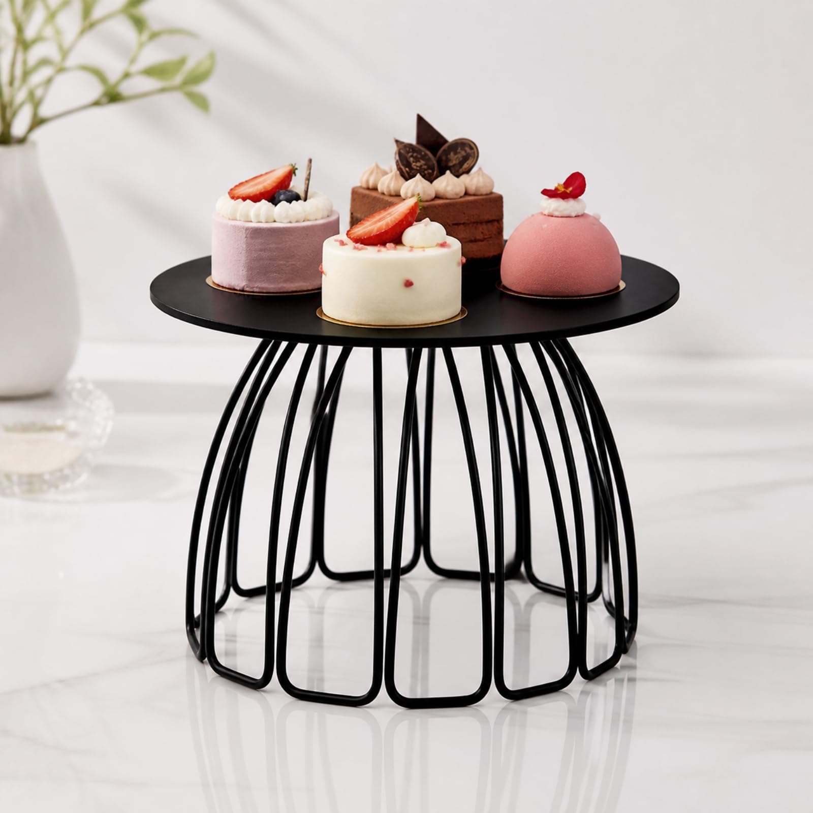 predolo Présentoir à Gâteaux en Acrylique Noir Polyvalent Présentoir à Gâteaux Rond en Acrylique Léger Support à Pâtisseries Base Décorative pr Buffs, M, Jupe
