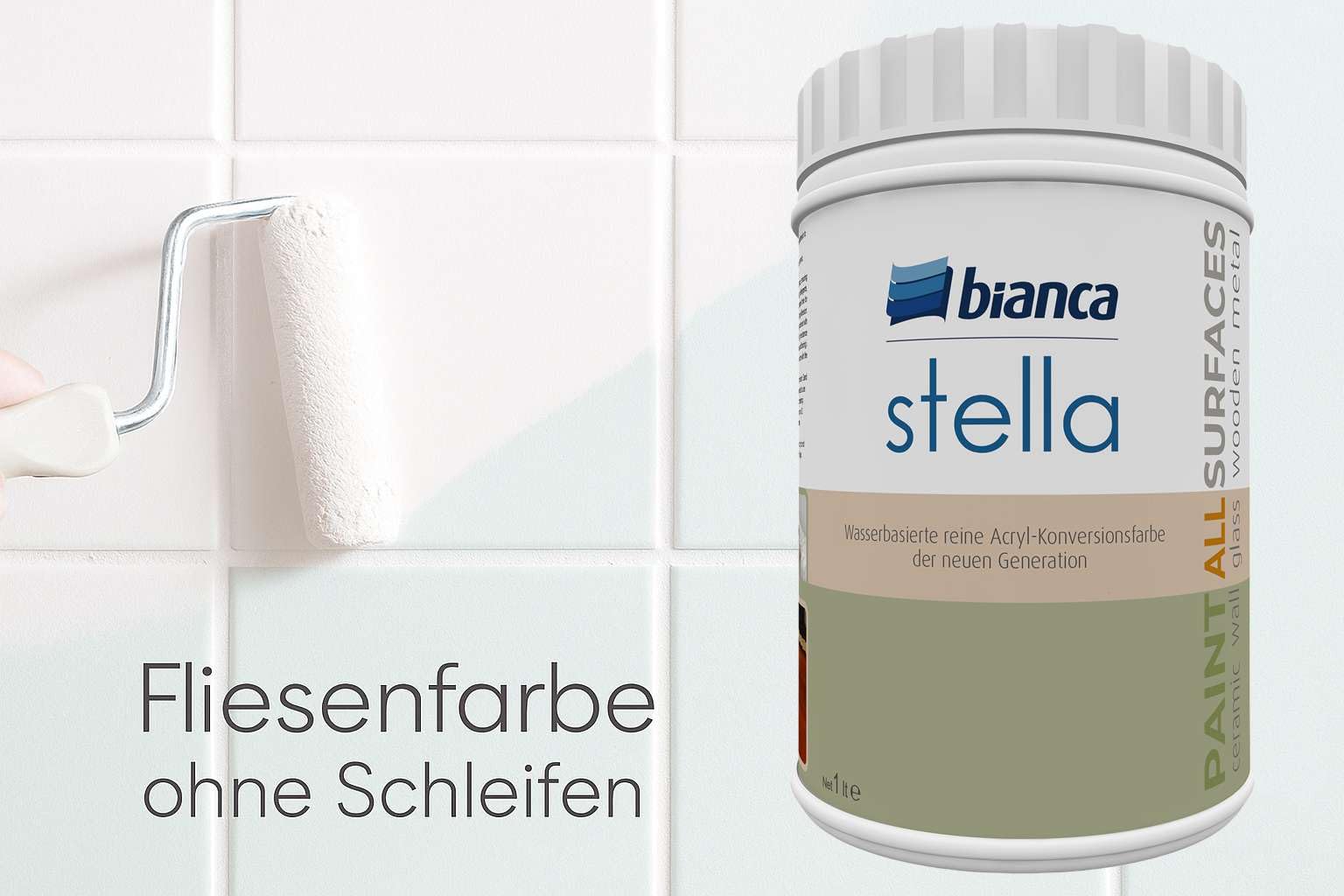 Bianca Stella Fliesenfarbe Ohne Schleifen - Wasserbasierter Parfümierter Fliesenlack für Badezimmer, Küche, Bodenfliesen, Wandfliesen - Anthrazit, Glänzend, Kratzfest, Hochdeckend, 1000ml