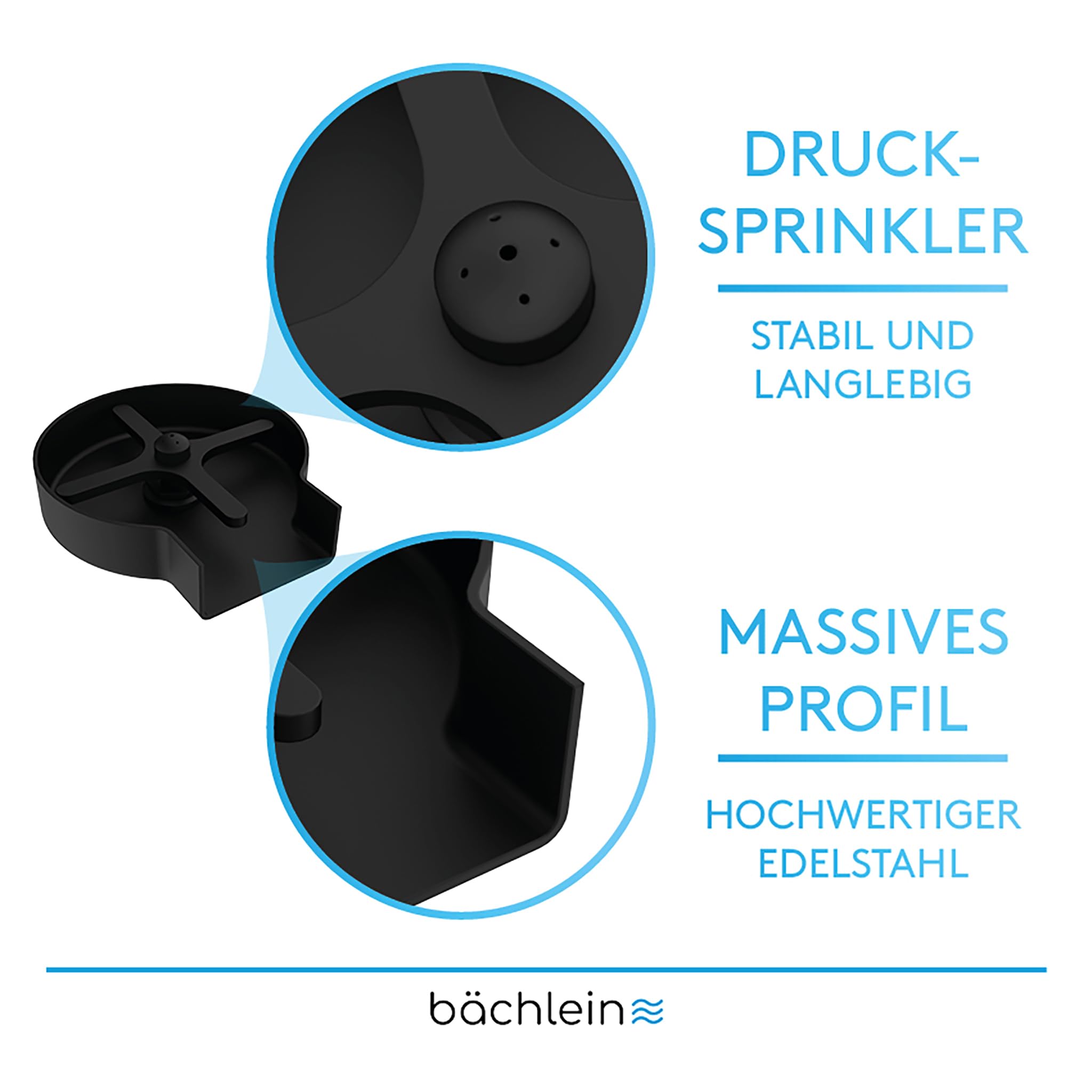 Bächlein Glasreiniger (Matt Schwarz) Glasspüler aus Edelstahl - Gläserdusche inklusive T-Verteiler und Flexschlauch - Automatischer Spüler für die Küche
