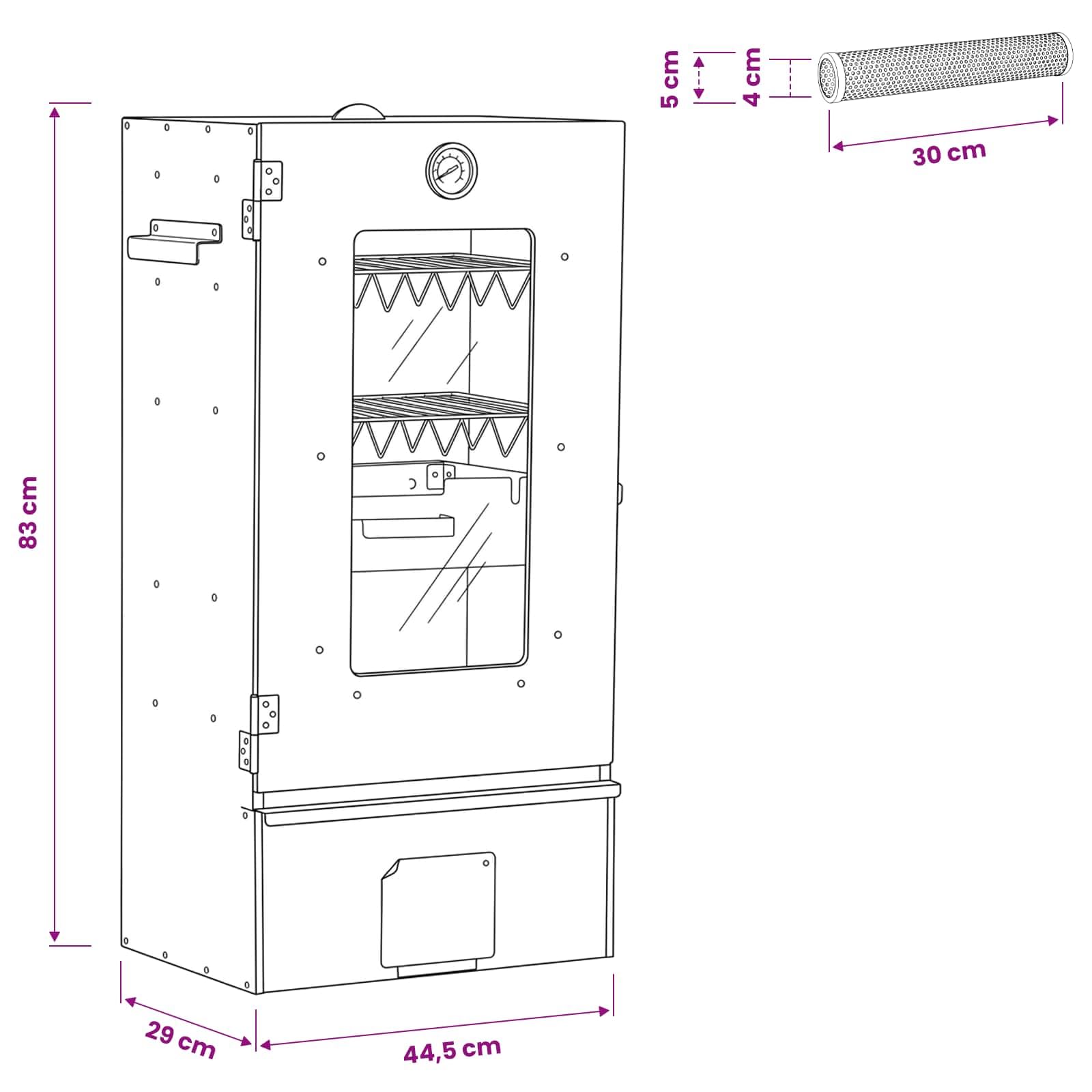 Affumicatore freddo con tubo, 44,5 x 29 x 83 cm, argento