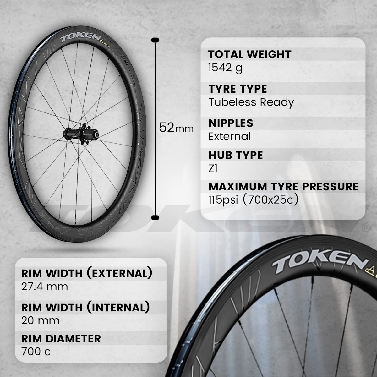 Amazon.com : TOKEN KONAX PRO Zenith Carbon Road Wheelset | 52mm