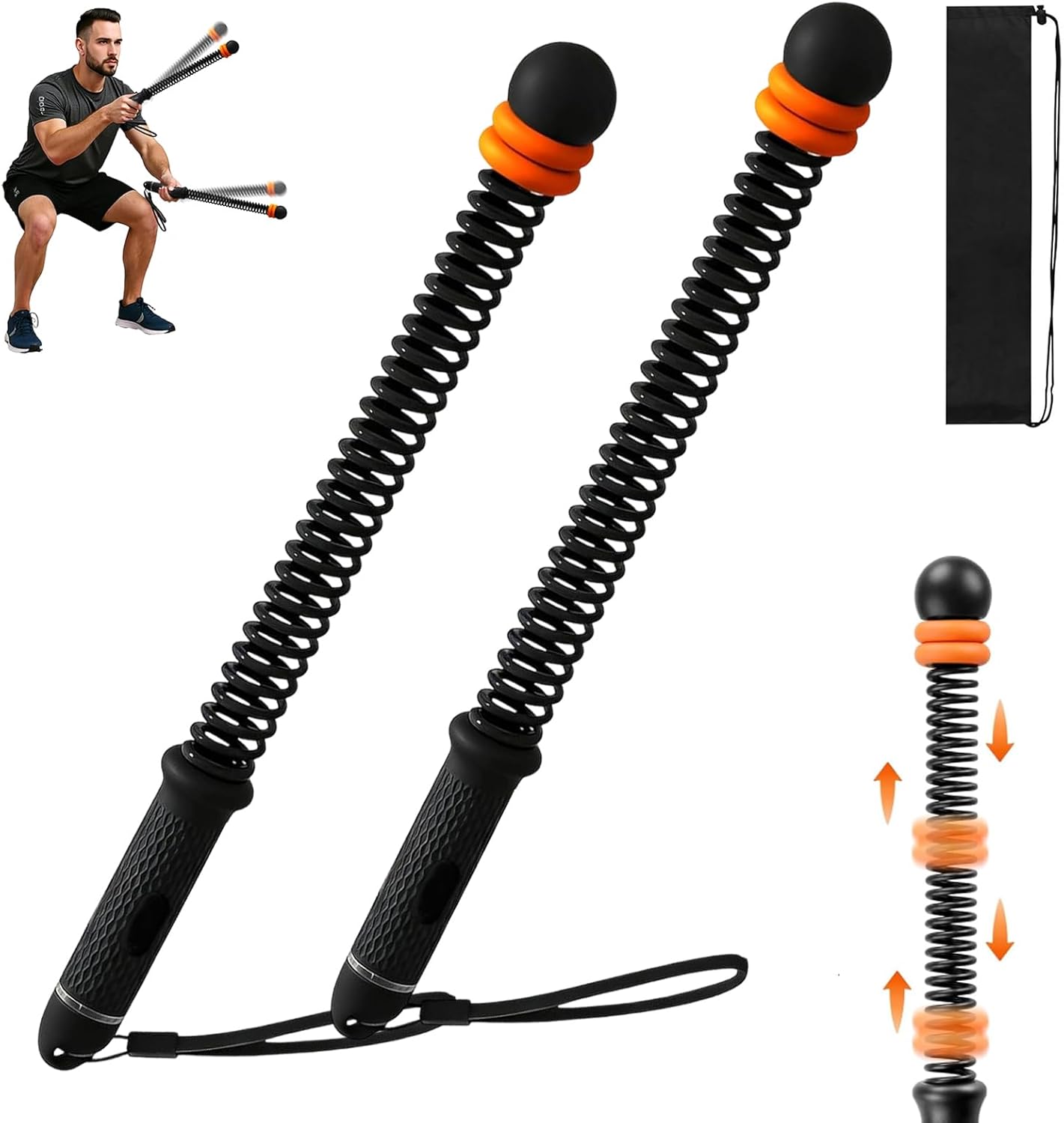 Adjustable Ropeless Battle Rope Trainer, Cordless Spring Fitness Rope for Home & Gym, Heavy Duty Cordless Battle Rope with Storage Bag, Strength & Conditioning (Black)