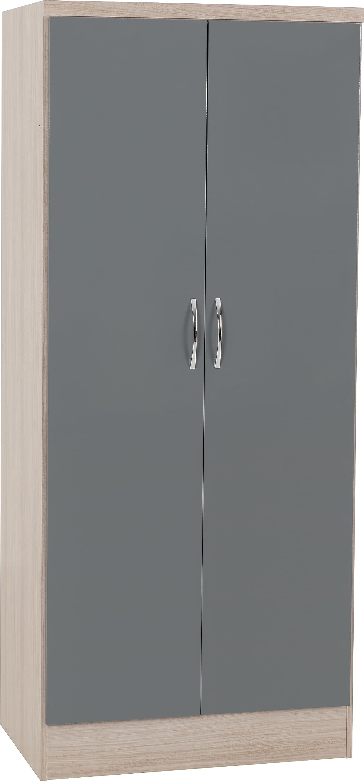 Seconique Nevada 2 Door All Hanging Wardrobe in Grey Gloss/Light Oak Effect Veneer
