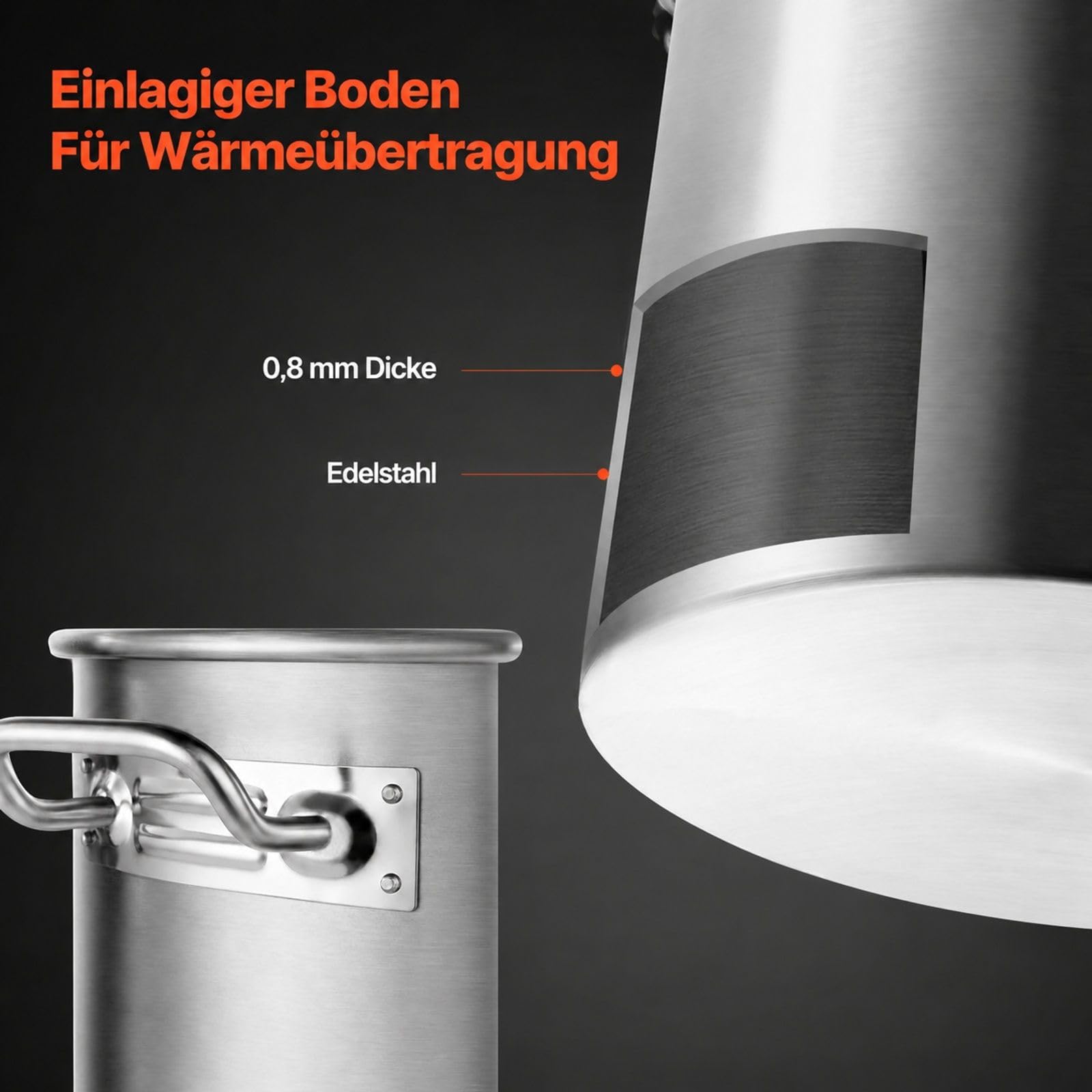 Edelstahl Suppentopf 60,5 L Silber mit Korb, Deckel und Griffen für Küche und große Veranstaltungen