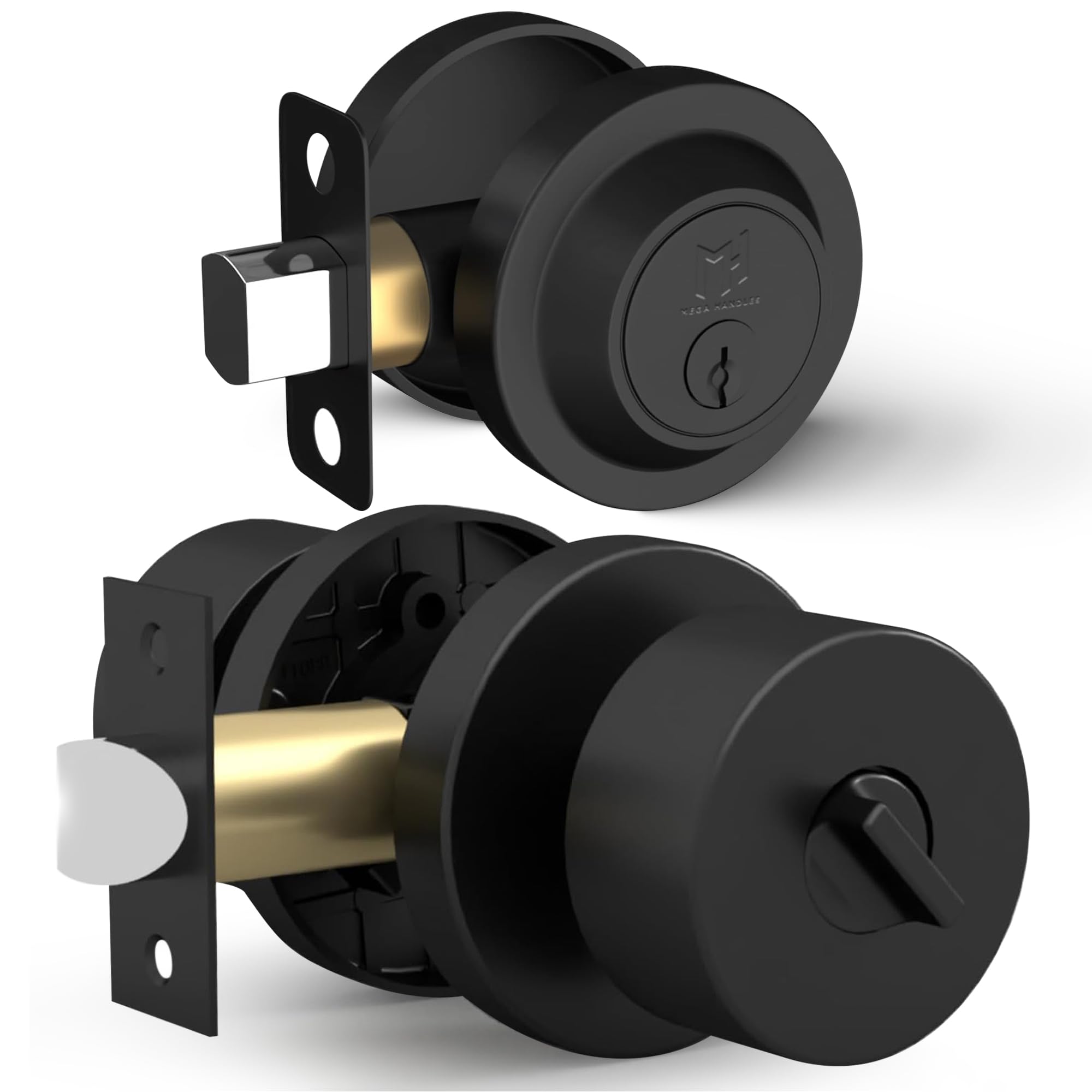Mega Handles Buena Entry Door Knobs & Deadbolt Lock - 1 Pack Reversible Matte Black Door Knob & Deadbolt Combo for Interior/Exterior Doors, Fits All