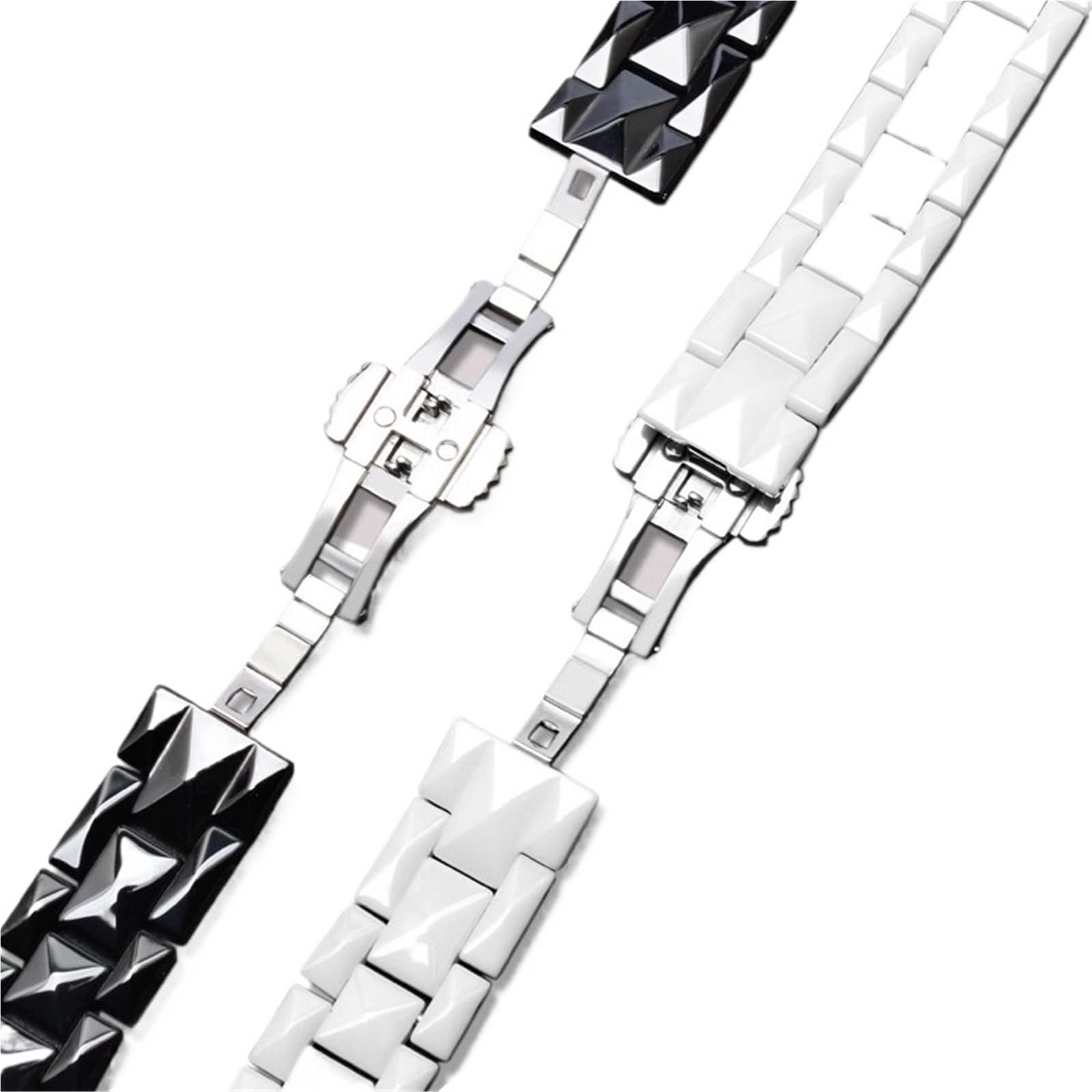 Correa de reloj de cerámica de tres rayas con patrón de diamante de 20 mm/22 mm con cierre plegable de metal