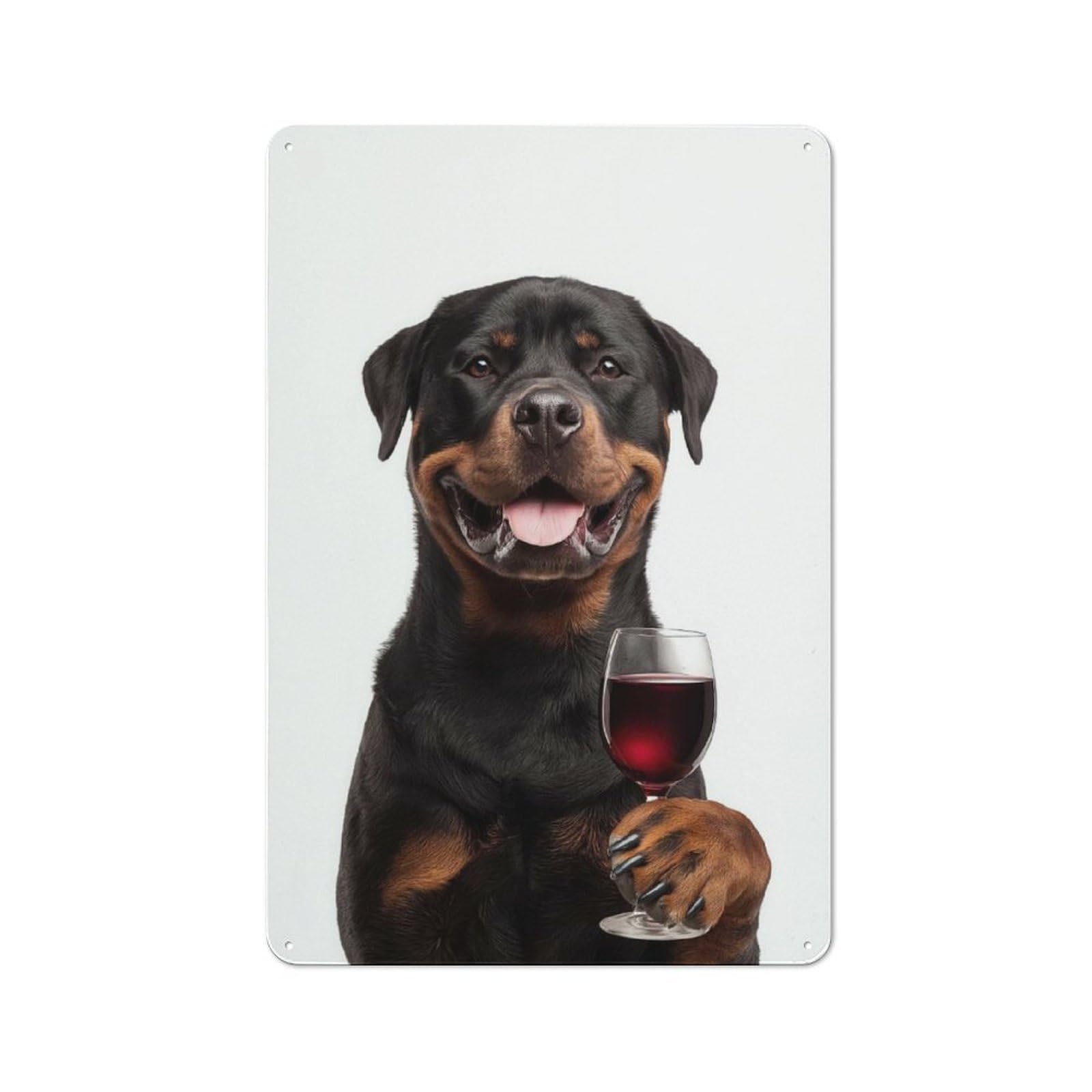 Junmoney Rottweiler With Wine Glass Printed Tin Plaque, Home Decor Sign For Bar, Dining Room, Kitchen Or Game Room, Gift For Bar Lovers And Home Pub Fans, 30X20cm