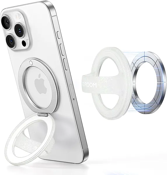 JOYROOM Magnetic Phone Grip, Silicone Finger Loop Grip [Stylish Twinkle][Glitter] Phone Grip for Magsafe, for iPhone 17/16/ 15/14/ 13/12 Series, White