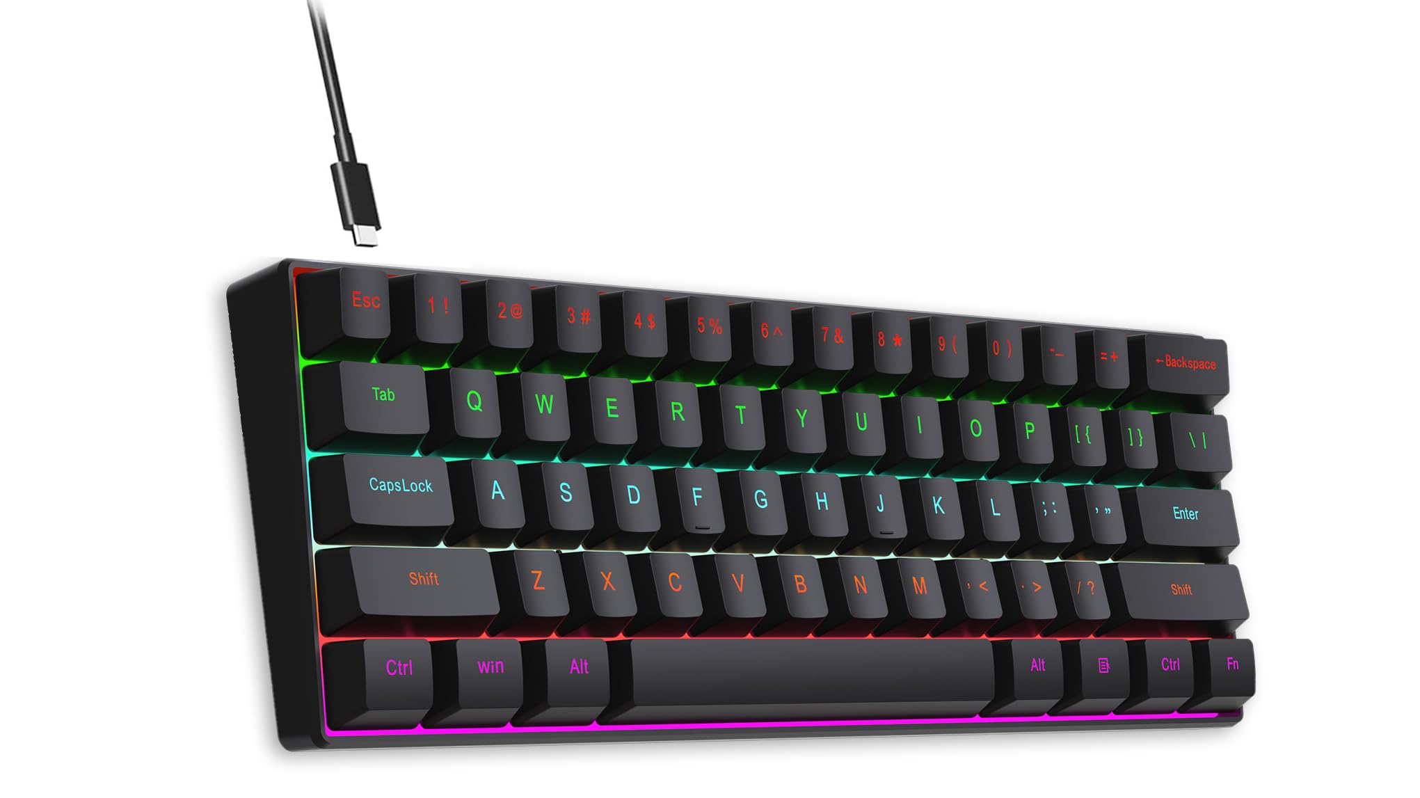 Wired 60-Percent Mechanical Gaming Keyboard - BODANBRO 61-Keys Backlit Blue Switch Compact Layout Keyboard