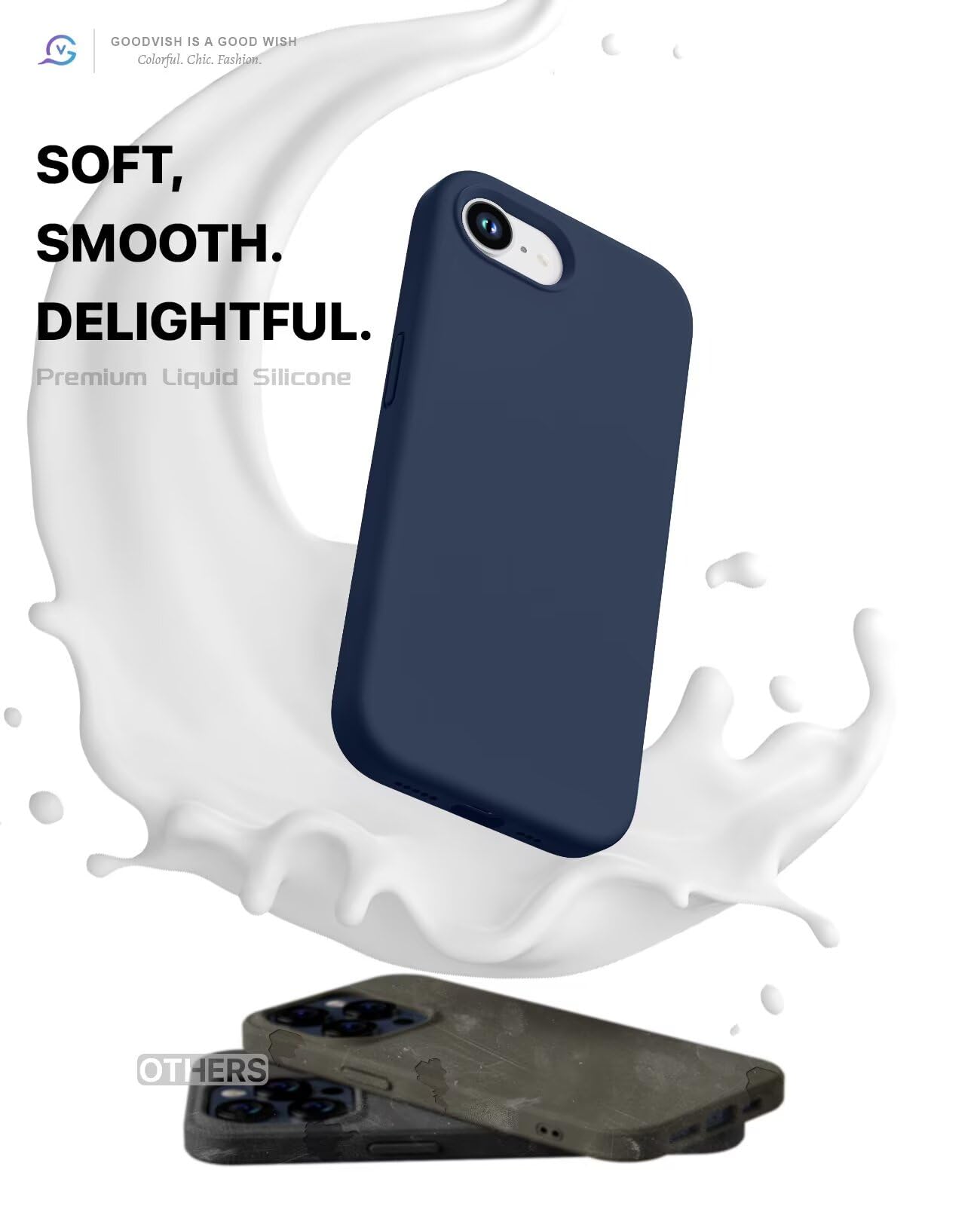 GOODVISH 3 in 1 Silicone Cover per iPhone 16e 6.1", Custodia con 2 Pellicola Vetro Temperato [Protezione Fotocamera] Protezione Anticaduta Case per Cellulare Antiurto Resistente, Blu Navy