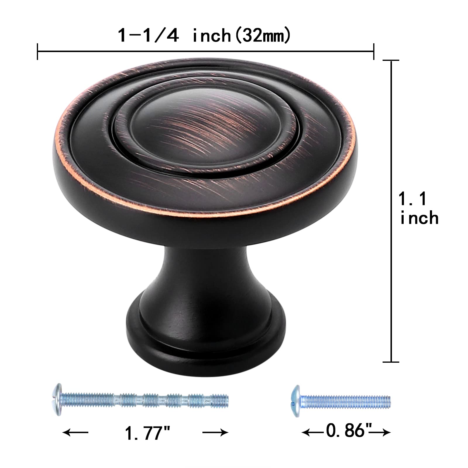 Pomos redondos para puerta – Paquete de 20 pomos de gabinete de bronce aceitado, pomos clásicos para puerta de gabinete de cocina, cajón de baño, tiradores de armario de dormitorio
