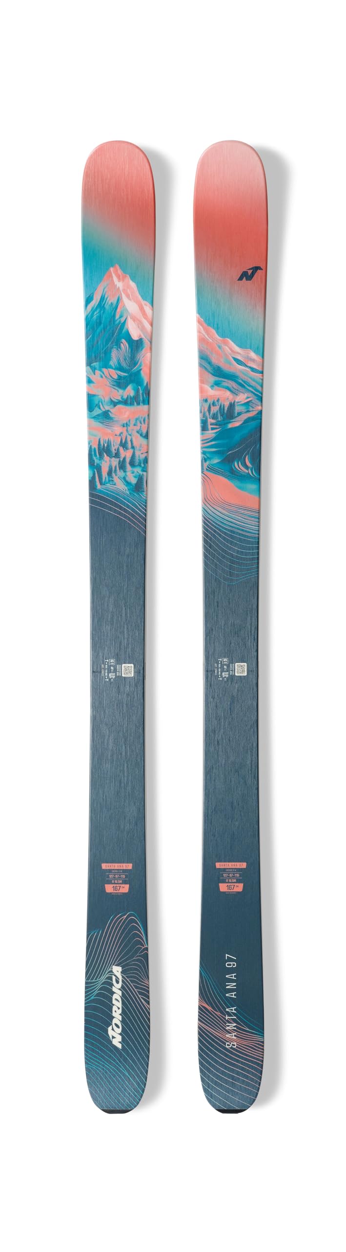 Nordica Santa Ana 97 Women's All Mountain Skis (Salmon/Turquoise/Navy, 167cm)