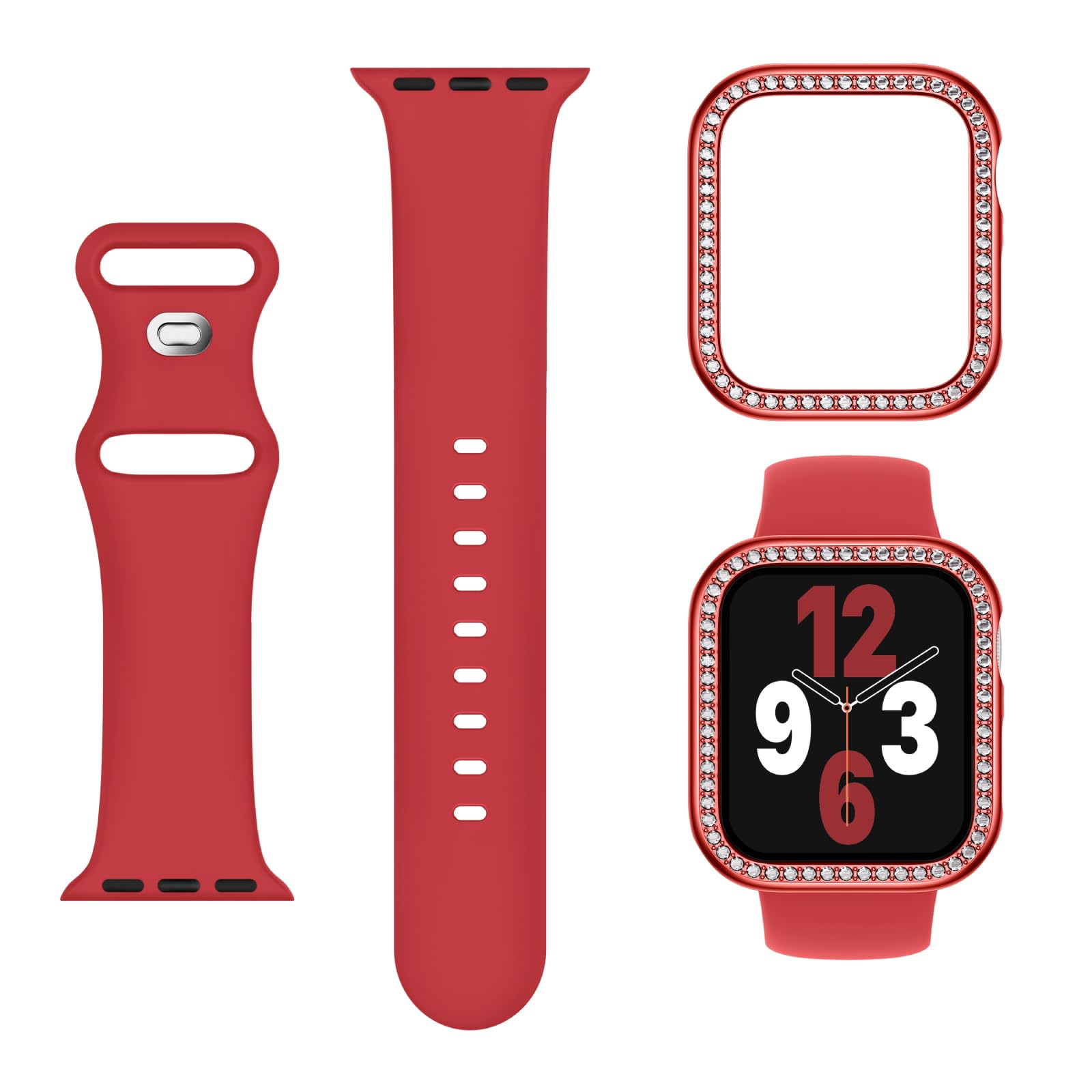Adorique 3-in-1 Compatible for Apple Watch Band 40mm 41mm 42mm 44mm 45mm 46mm, Soft Silicone Sport Strap for iWatch Series SE 10 9 8 7 6 5 4 3
