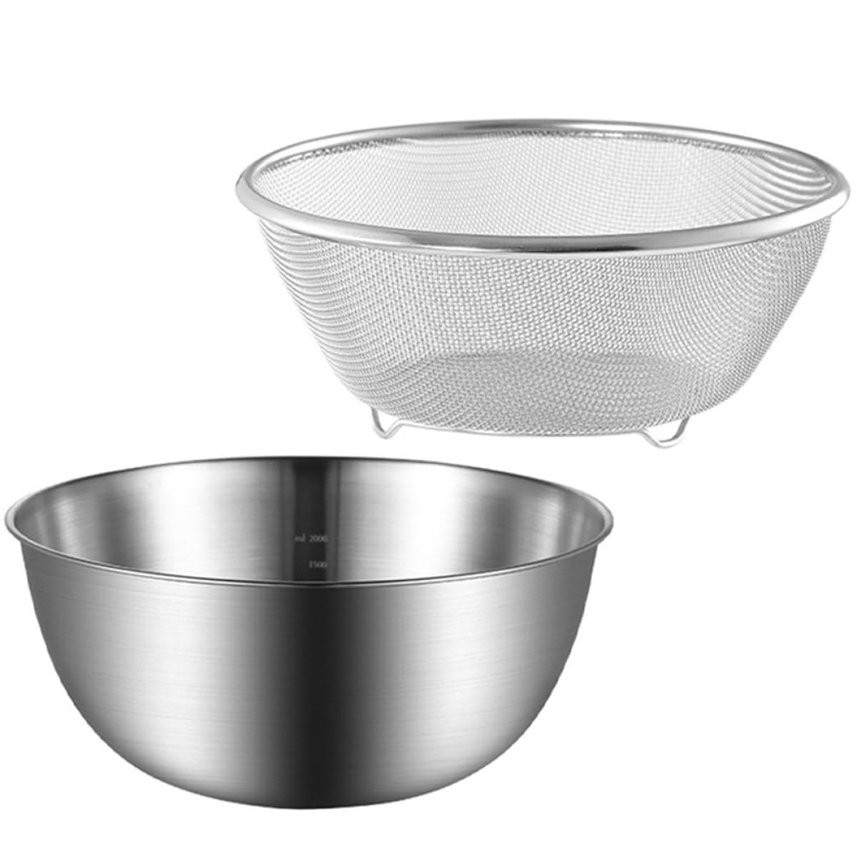 Set 2 Pezzi Cestino in Acciaio Inox per Frutta e Verdura Colino per Lavare Riso e Scolapasta da Cucina Manici Ergonomici e Design Doppio Strato
