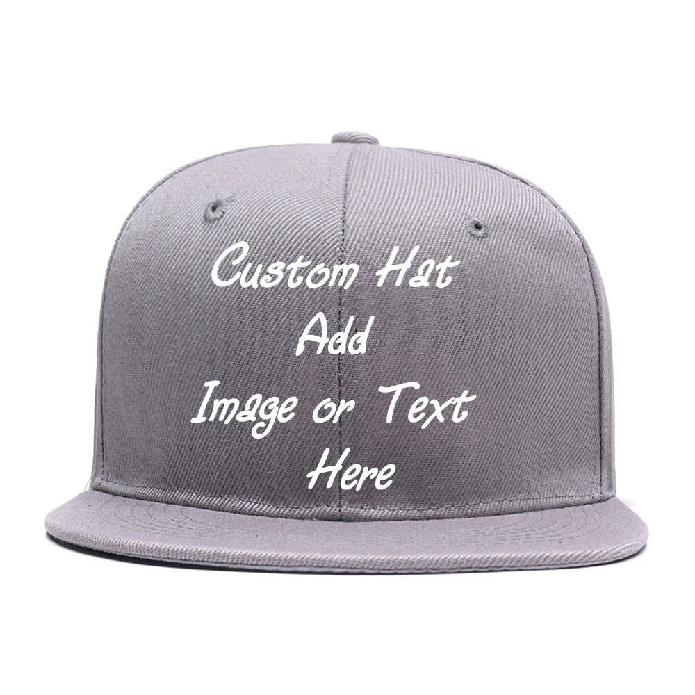 Custom Snapback Cap with Your Image or Text, Flat-Brimmed Hat, Personalized Pop Rock Cap, Popular Adjustable Plain Flat Peak Baseball Cap for Friend Birthday Presents Grey