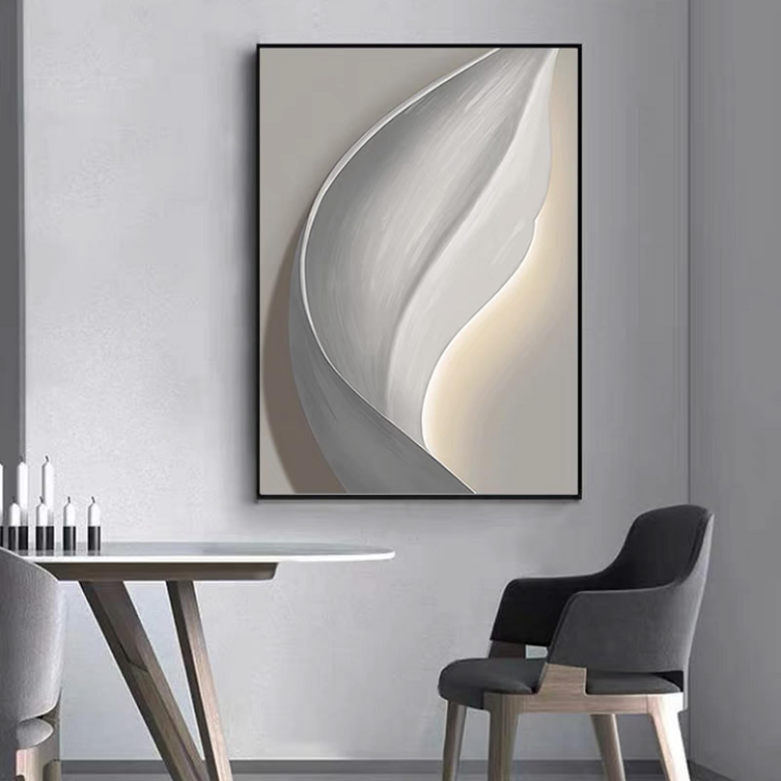 Toile géométrique noir et blanc d'art abstrait de salon grand format