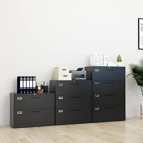 Miniatura 10 de Archivador lateral de 4 cajones con cerradura, gabinetes de llenado de acero metálico para oficina en casa, gabinete de almacenamiento con cerradura