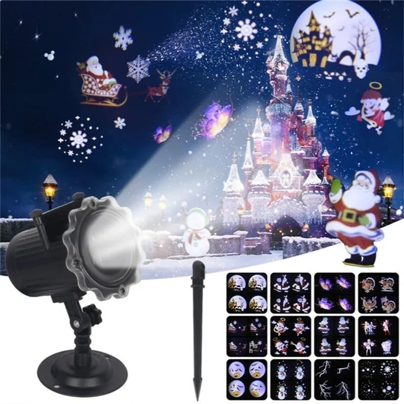 Proiettore di Luce, proiettore olografico di Halloween, proiettore di Halloween a LED con 12 Motivi, Luce a Forma di Fiocco di Neve/Pupazzo di Neve, proiettore di Natale, Effetto Animato IP6