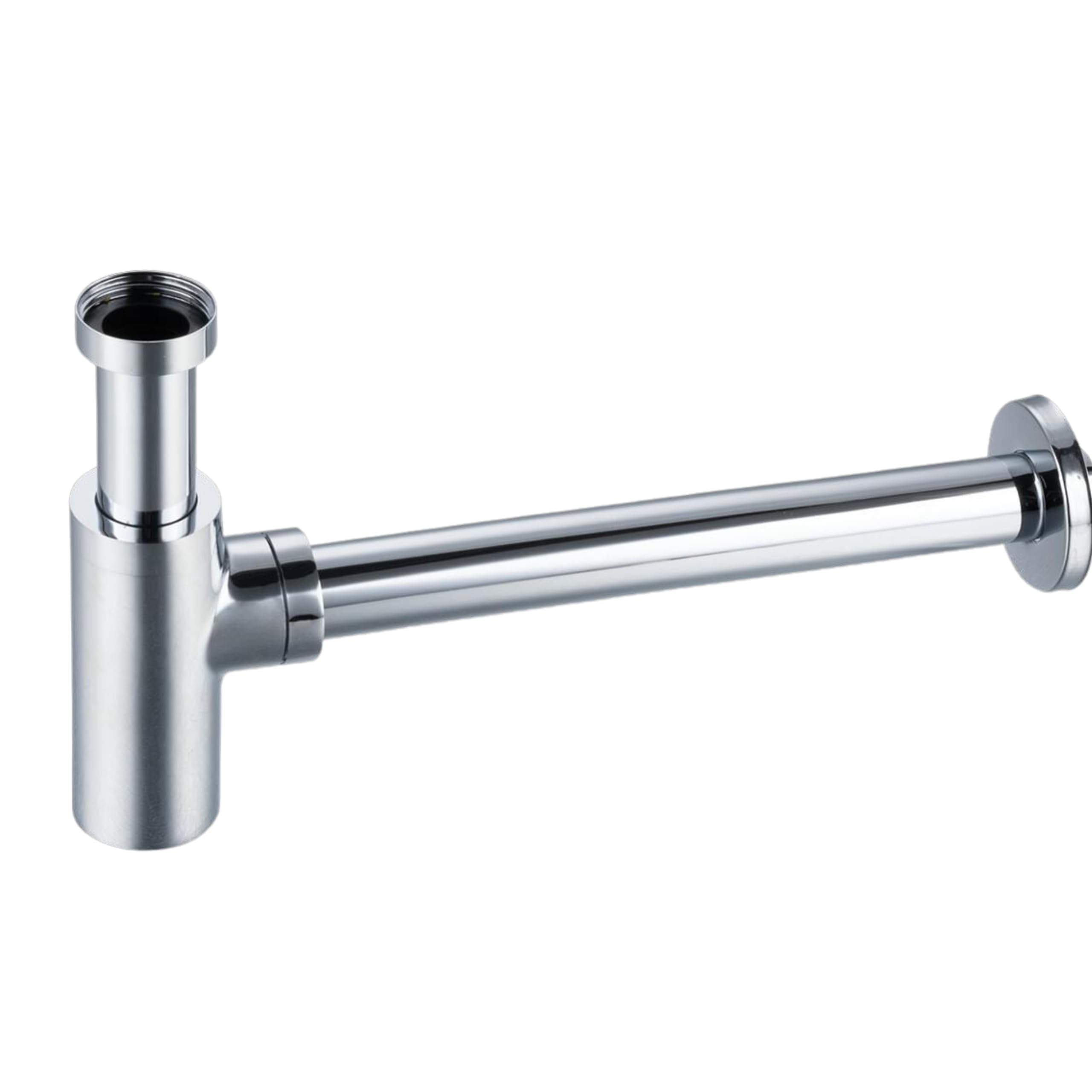 AQUAUNO - Sifón redondo para botella de lavabo de latón cromado G1 1/4 – Desagüe universal para baño, tapón de olor, altura ajustable, resistente a la corrosión, con apertura de limpieza