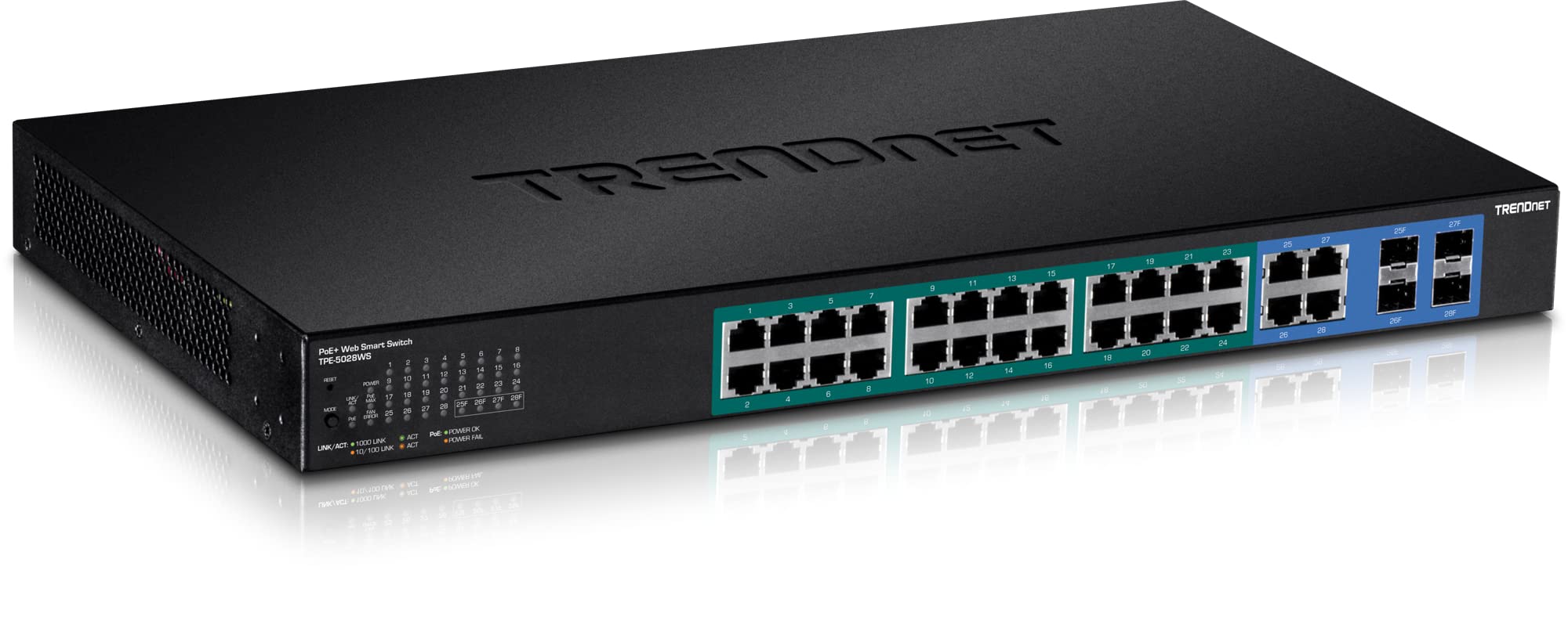 Trendnet 5028ws 28 Porte Switch Poe + Gigabit Web Smart, 370 W Nero