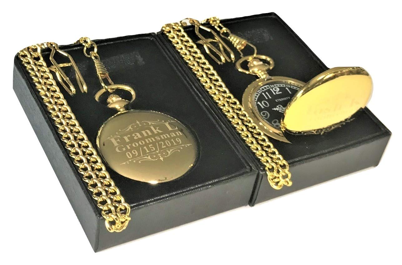 ETERNITY 2 Engraved Pocket Watches, 2 Personalized Watch Set for Men or Women, Personalized Wedding Gift. (Gold Polished)