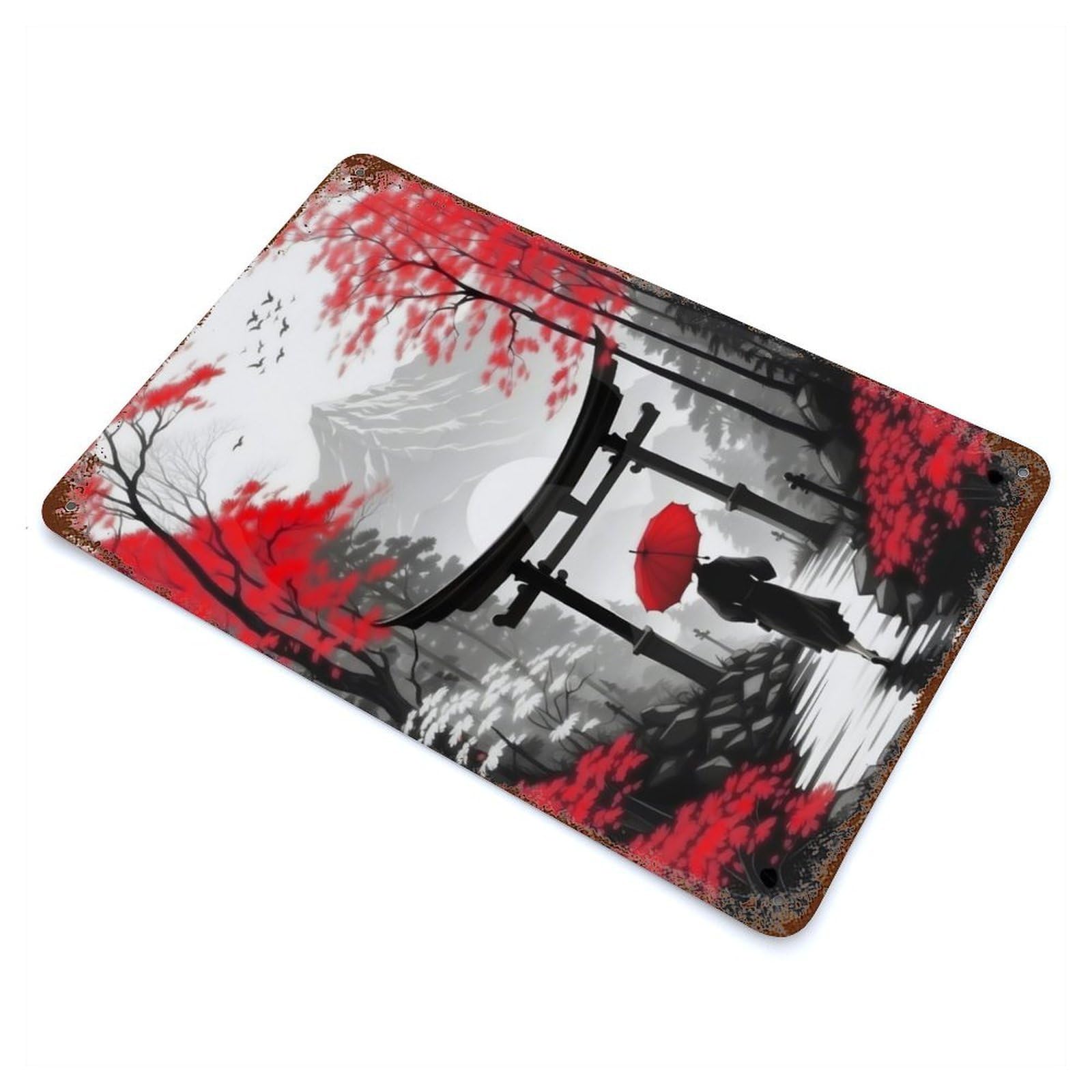 Lady In Red Fall Weathered Tin Sign 11.8"x7.9", Novelty Wall Decor for Garage, Pub Or Kitchen