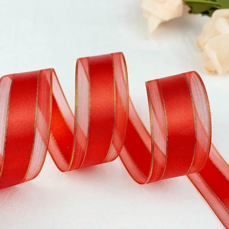 weißes Band, 5 Yards Organzabänder, mehrfarbig, 25 mm(Red)