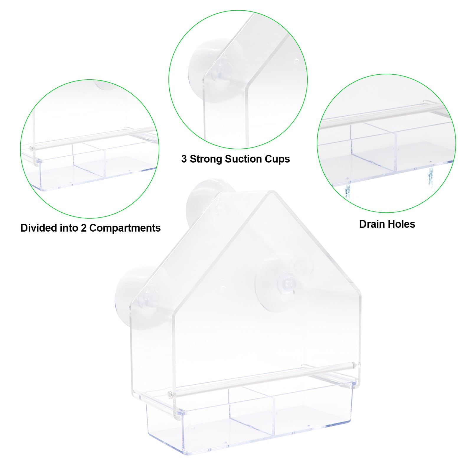 Window Bird Feeder with Strong Suction Cups Clear Window Hanging Bird Feeder Plastic Wild Bird Feeder House Bird Feeding Station for Garden Outdoor Backyard Wildlife Little Birds - Image 3