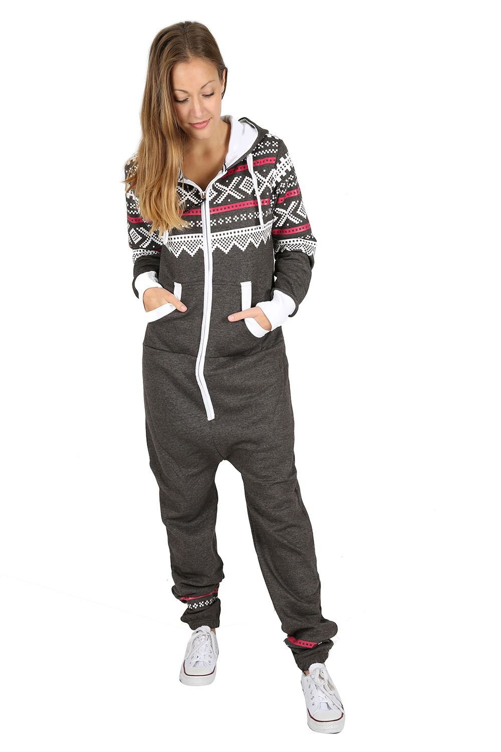 Hamishkane Ladies Hooded Aztec Print Onesie Zip Up Jumpsuit All in One Playsuit Pyjama