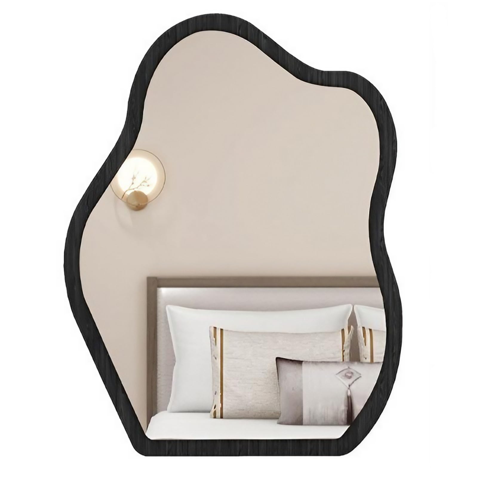 FGXHHS Irregular Wave, Asymmetrical Wall Mirror with Wooden Frame, Rustic Home Decor for Living Room Entryway Bedroom Vanity(Black,45x60cm(18x24inch))