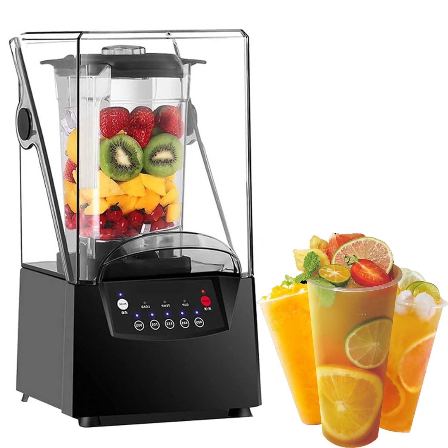 Mocny blender 2200W z obudową dźwiękoszczelną i kielichem 2L, 6 ostrzy stal nierdzewna, ciche blendowanie koktajli, smoothie, lodu i zup dla domu i gastronomii