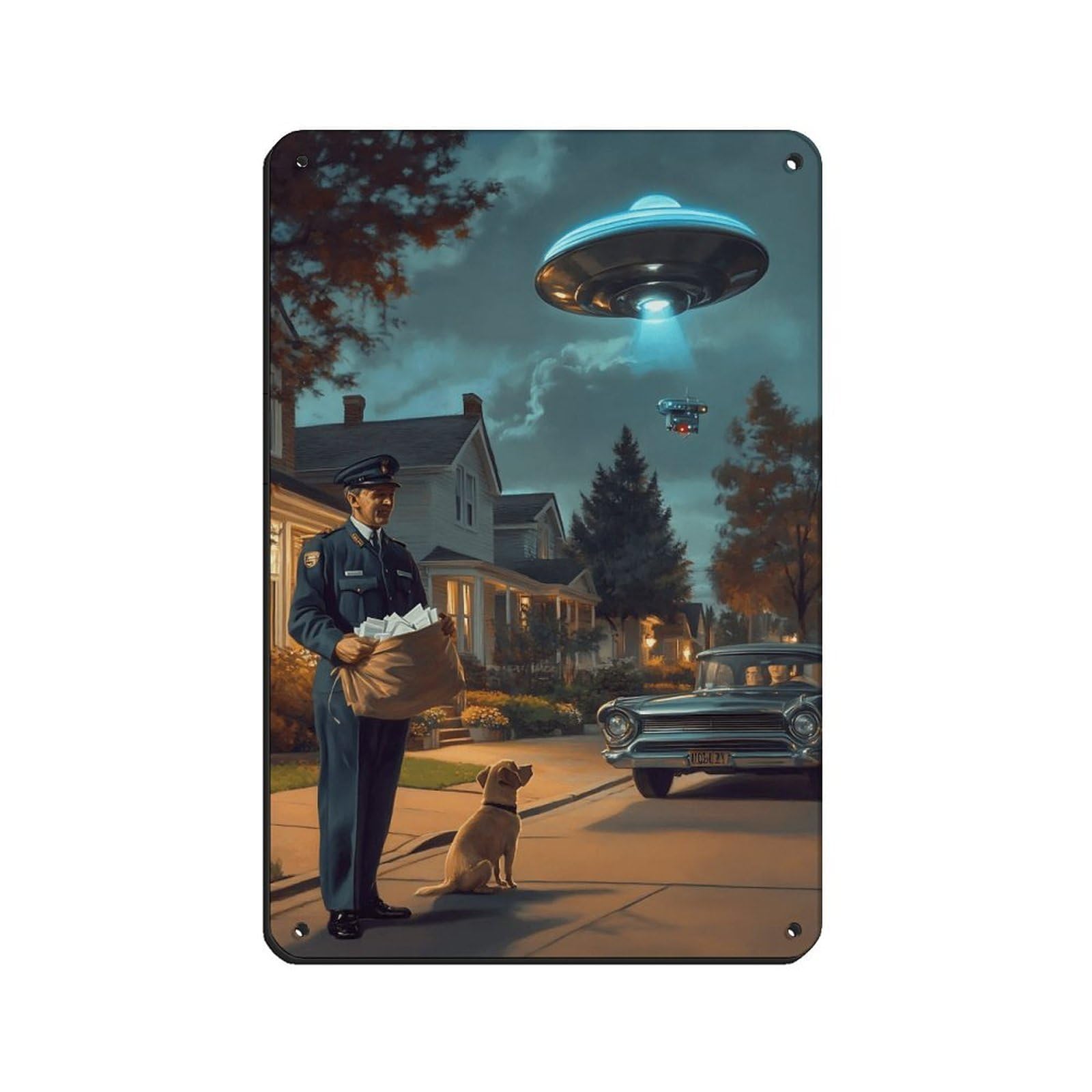 Vintage UFO Encounter, Retro Sci-Fi Tin Sign Vintage Metal Pub Club Cafe Bar Home Wall Art Decoration Poster Retro 8x12inch(20x30cm)