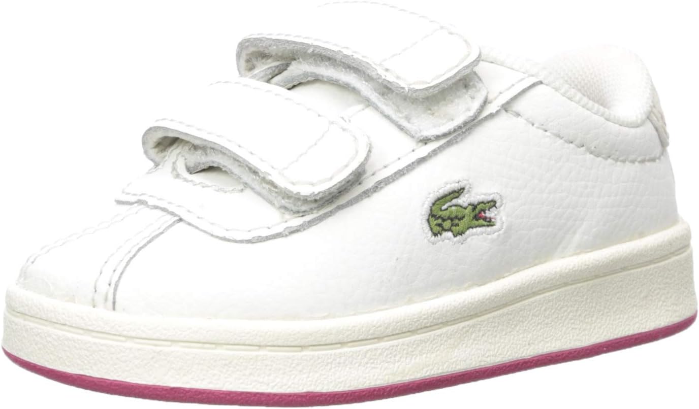 Lacoste Girl's Kid's Masters Sneaker, White/Dark Pink, 4 Medium US Toddler